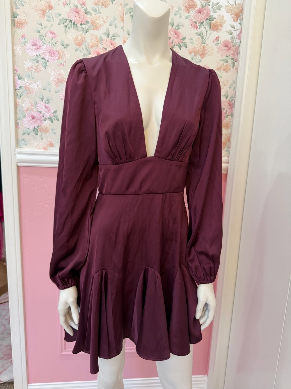Abercrombie & Fitch Deep Burgundy V-Neck Mini Dress